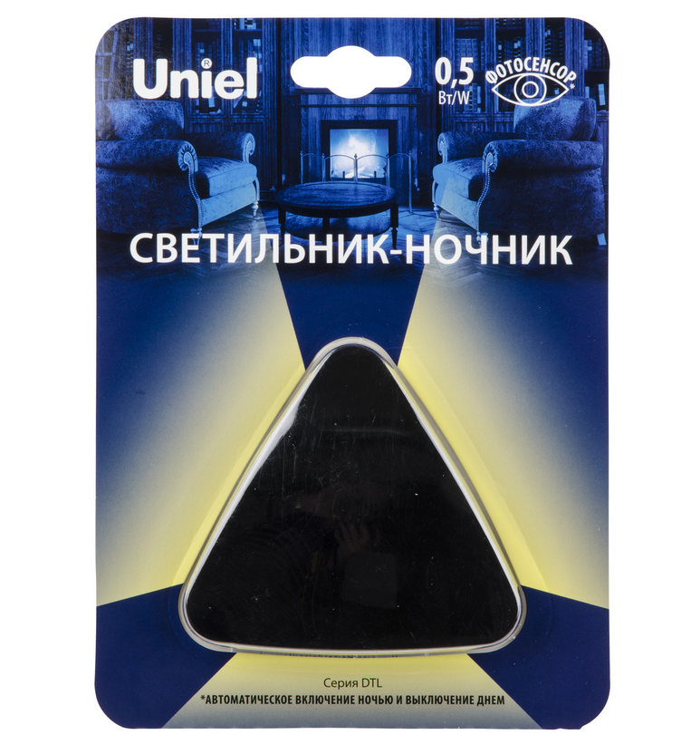 Ночник с фотосенсором (день-ночь). Черный. ТМ Uniel DTL-320 Треугольник/Black/Sensor