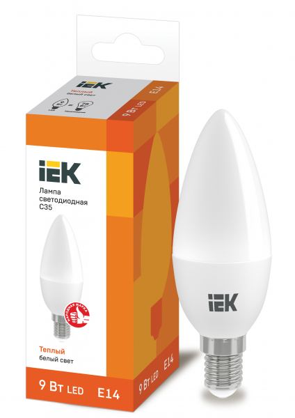 Светодиодная лампа IEK C35 9Вт 230В 3000К E14