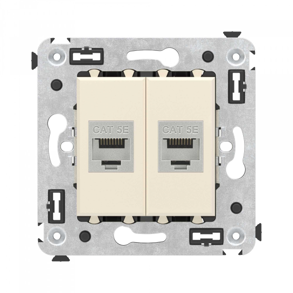 Компьютерная розетка RJ-45 без шторки в стену, кат.5e двойная экранированная, "Avanti", "Ванильная дымка"