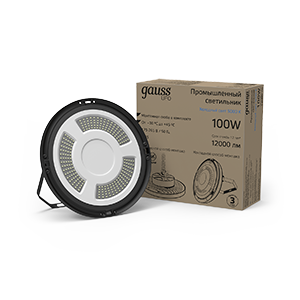 Светильник подвесной Gauss UFO 100W 12000lm 5000K 175-265V IP65 D230*88мм черный скобка в комплекте