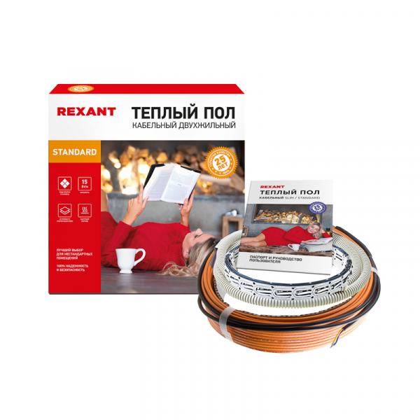 Теплый пол RND-100-1500 (1500Вт/100м/ S обогрева, м2: 9,4-12,5) (двух жильный) REXANT 51-0519-3