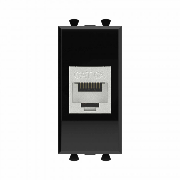 Компьютерная розетка RJ-45 без шторки модульная, кат.6А экранированная, "Avanti", "Черный квадрат", 1 модуль