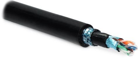 FUTP4-C5E-S24-ARM-OUT-PE/PE-BK (куски) Кабель витая пара F/UTP, кат.5e,4 пары(24 AWG), одножильный(solid), экран-фольга, бронир.стальн. лентой, внеш., PE/PE, -40градC-+60градC, черный Hyperline