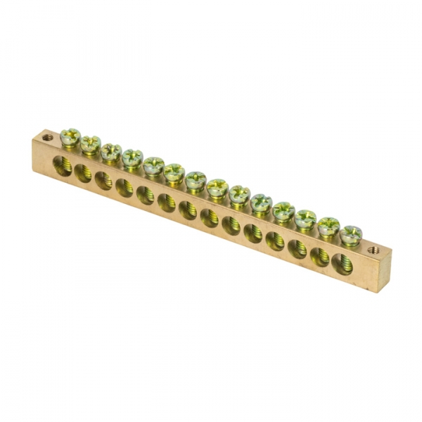 Шина нулевая 8х12 (14/2) 125 Ампер  (14 отверстий/крепеж по краям) латунь EKF