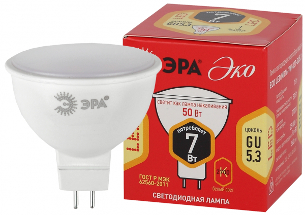 Светодиодная лампа ЭРА MR16 7Вт 220-240В 2700К GU5.3