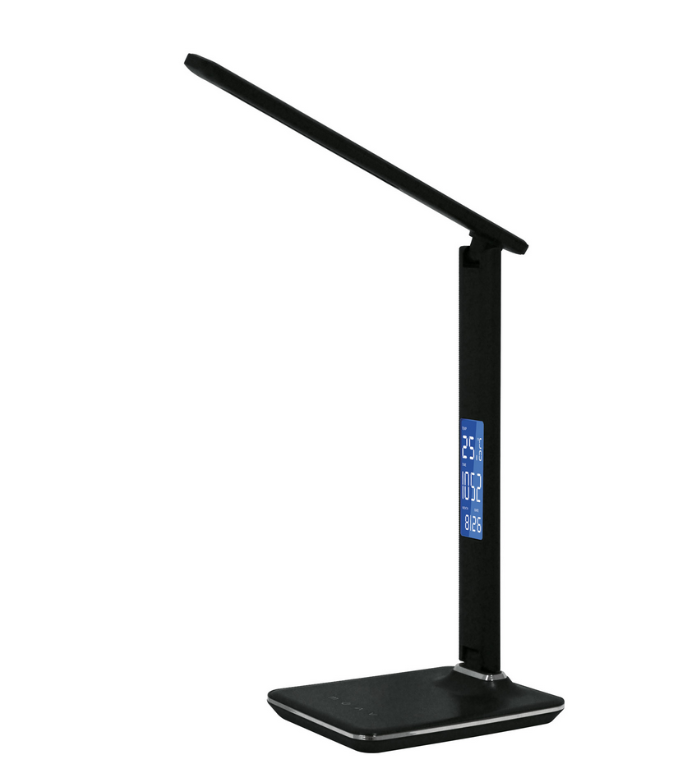 Светильник настольный TLD-551 Brown/LED/450Lm/3000-6000K/Dimmer/USB c часами, календарем, термометром, 9W. Сенсорный выключатель. Коричневый (стилизован под кожу). TM Uniel.