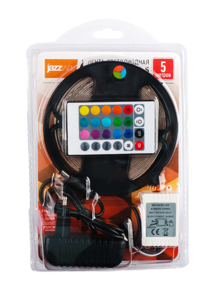 Jazzway Лента  IP65  220V   4Вт/м  мультиколор Блистер MVS-2835/54-IP65-220V RGB 5m   (1уп.-5м) (кратно 5)