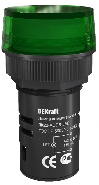 Арматура светосигнальная 25065DEK Лампа комм. ADDS 22 мм LED зел. 24В AC/DC ЛK-22 DEKraft Systeme Electric