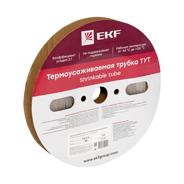 Термоусаживаемая трубка ТУТ 2/1 прозрачная рулон EKF PROxima (кратно 100)