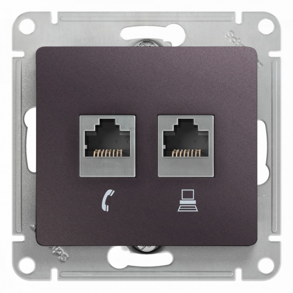 Glossa Сиреневый Туман Розетка 2-местная RJ11+RJ45, категория 5E, механизм IP20 скрытая установка GSL001485