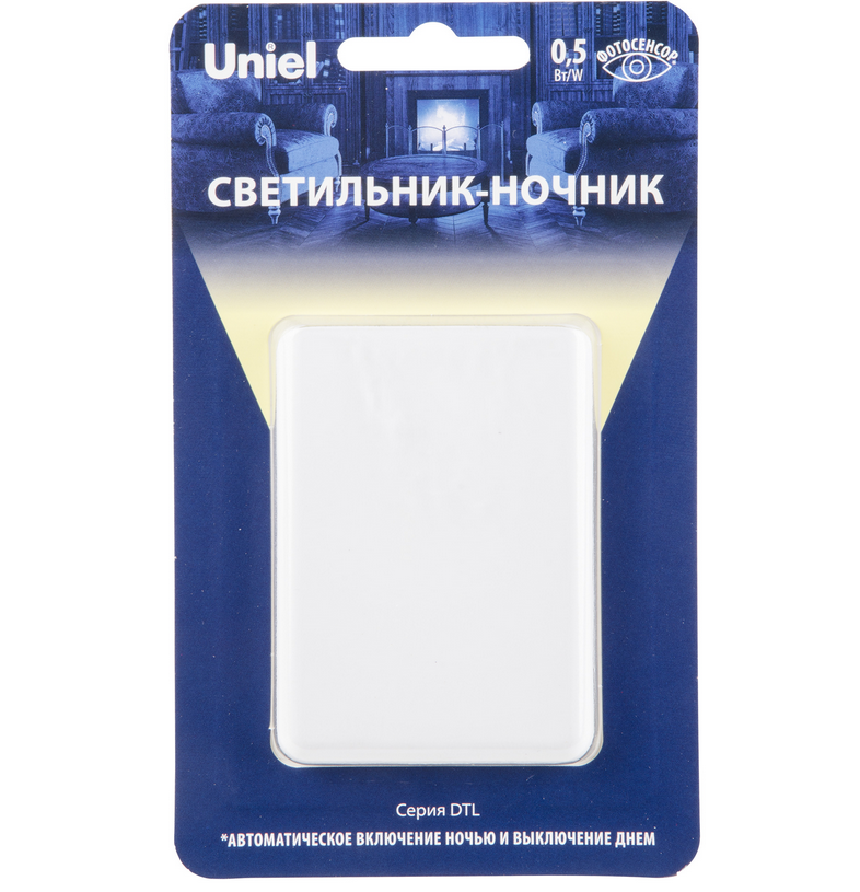 Ночник с фотосенсором (день-ночь). Белый. ТМ Uniel DTL-320 Прямоугольник/White/Sensor