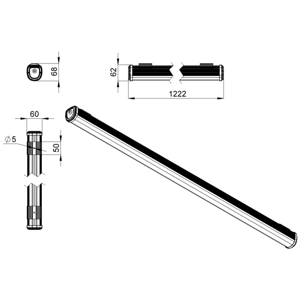 Т-Линия Оптима 32 1200мм CRI80 5000К Прозрачный