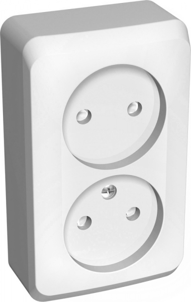 Schneider Electric  ЭТЮД  Белый  Розетка 2-местная открытая установка без заземляющих контактов со шторками PA16-006b