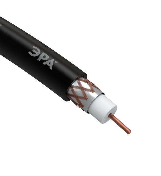 Кабель коаксиальный RG-6U, 75 Ом, Cu/(оплётка Cu 64%), PE, цвет чёрный, бухта 100 м (6/96) ЭРА