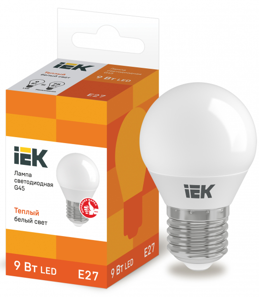 Светодиодная лампа IEK G45 9Вт 230В 3000К E27