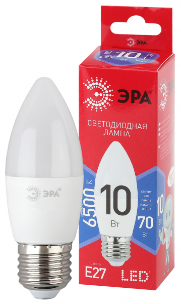 Лампы СВЕТОДИОДНЫЕ ЭКО LED B35-10W-865-E27 R  ЭРА (диод, свеча, 10Вт, хол, E27)