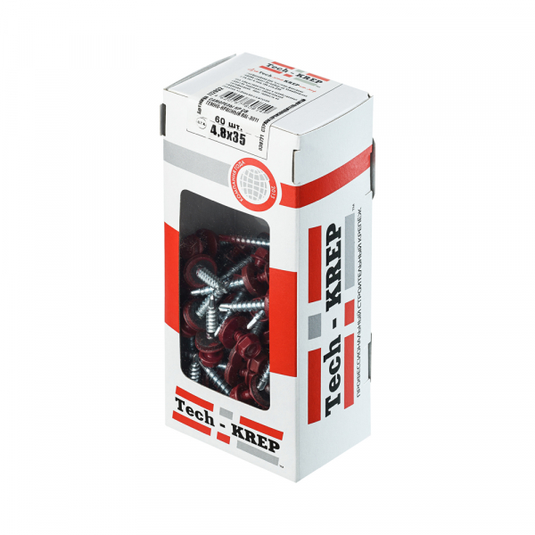 Саморез КР св. 4,8х35 RAL-3011 (тёмно-красный) (60 шт) - коробка с ок Tech-Krep
