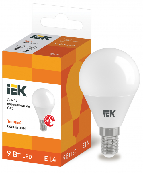 Светодиодная лампа IEK G45 9Вт 230В 3000К E14