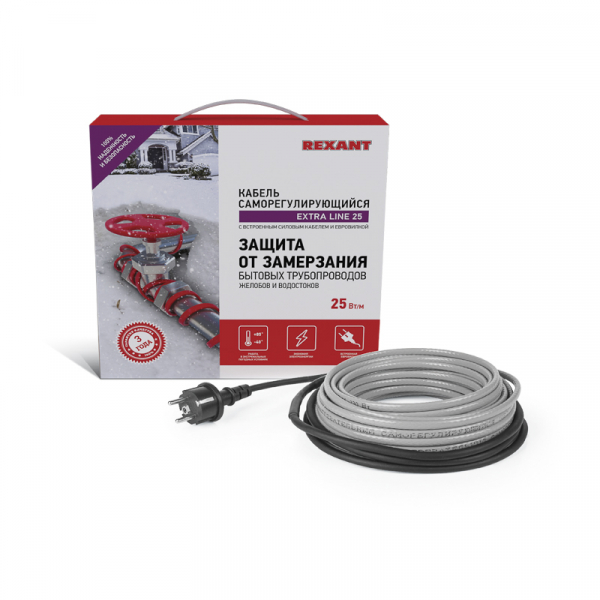 Саморегулируемый греющий кабель на трубу  Extra Line 25MSR-PB 5M (5м/125Вт)  51-0640 REXANT