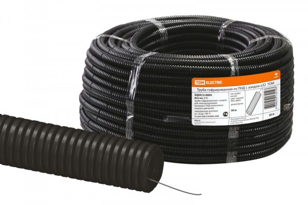 Труба ПНД легкая с зондом 32мм черная TDM (кратно 50)
