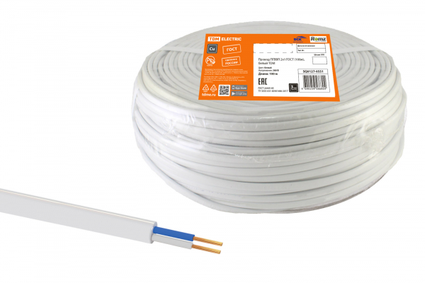 Провод ПГВВП 2х1 (100м), белый TDM РЭМЗ