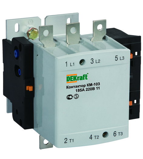 22154DEK Контактор 185А 220В АС3 1НО+1НЗ КМ-103 DEKraft