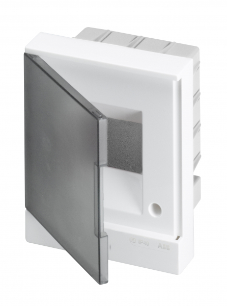 Бокс распределительный встраиваемый ABB Basic E 4 модуля IP40 пластиковый белый с прозрачной серой дверцей, с клеммами 1SZR004002A1201