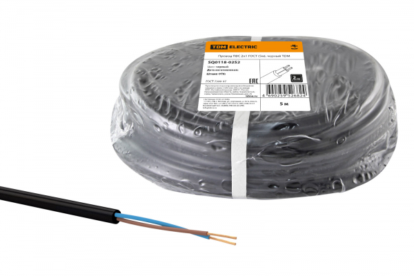 Провод ПВС 2х1 ГОСТ (5м), черный TDM РЭМЗ