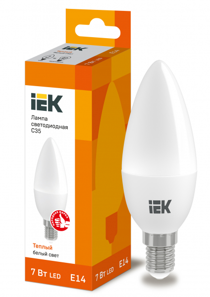 Светодиодная лампа IEK C35 7Вт 230В 3000К E14