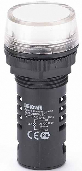 Арматура светосигнальная/лампа коммутационная ADDS 22 мм LED белый 220В AC/DC ЛK-22 DEKraft 25121DEK