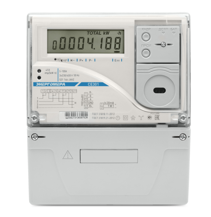 Счетчик Энергомера CE 301 S31 145 JAVZ 5(60А) 3-фазн. ЖКИ RS-485 шкаф 2 тар.