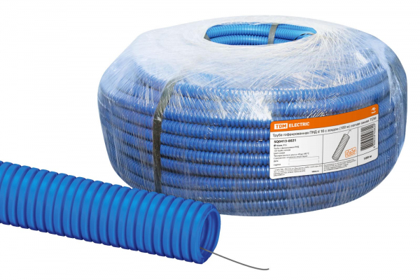 Труба гофрированная ПНД d 16 с зондом (100 м) легкая синяя TDM (кратно 100)