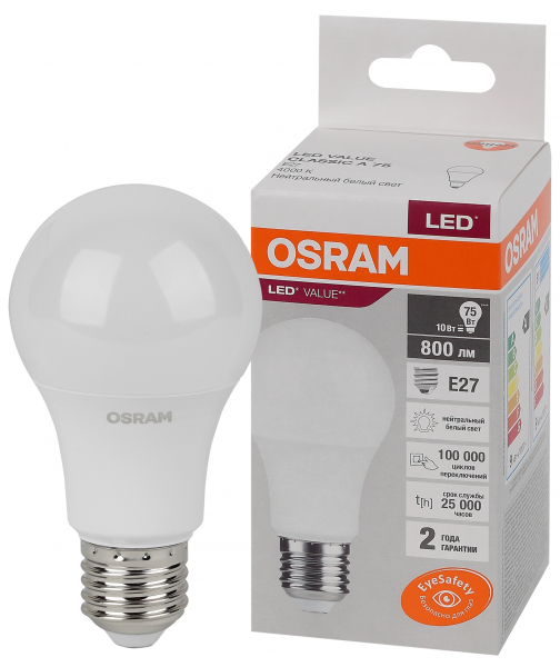 Светодиодная лампа OSRAM A75 10Вт 230В 4000К E27