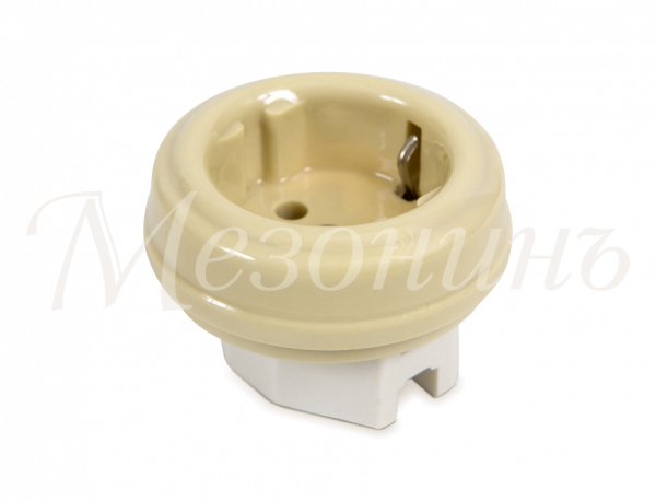 Розетка фарфор двухполюсная, с з/к (без рамки, D70x45, 16А, 250В, IP 20), слон.кость