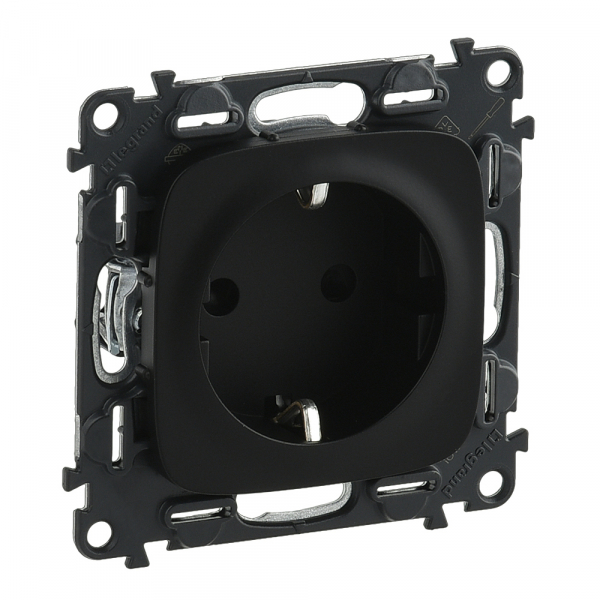 Legrand 753930 Valena ALLURE.Силовая розетка 2К+З 16А 250В с защитными шторками.Безвинтовые зажимы.С лицевой панелью.Антрацит