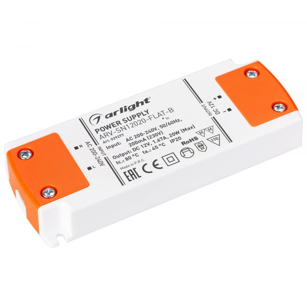 Arlight Драйвер 12V 20Вт IP20 112х43х16 ARV-SN12020-FLAT-B (12V, 1.67A, 20W)