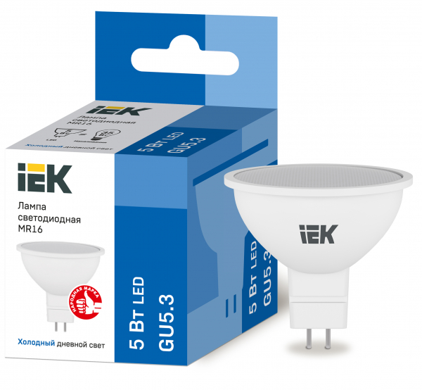 Светодиодная лампа IEK MR16 5Вт 230В 6500К GU5.3