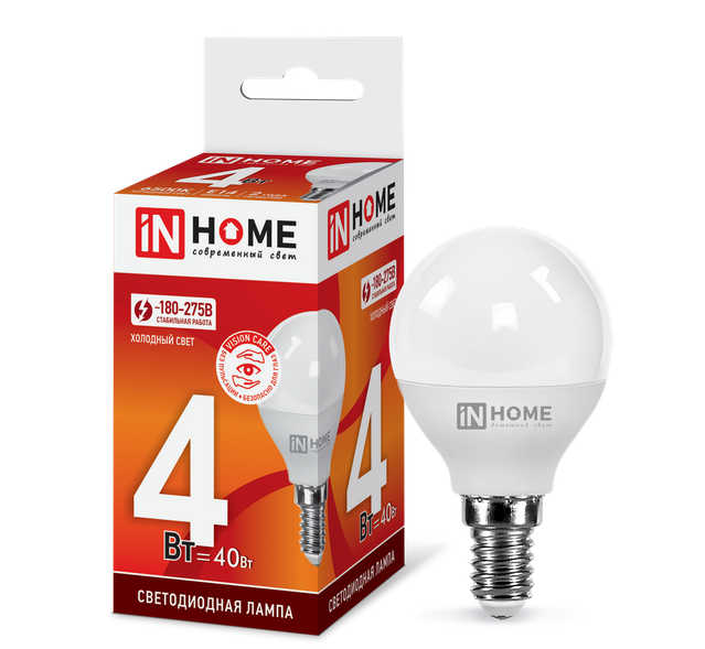 Светодиодная лампа IN HOME P45  4Вт 230В 6500К Е14