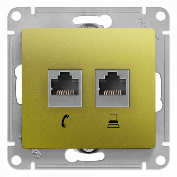 Glossa Фисташковый Розетка 2-местная RJ11+RJ45, категория 5E,механизм IP20 скрытая установка GSL001085
