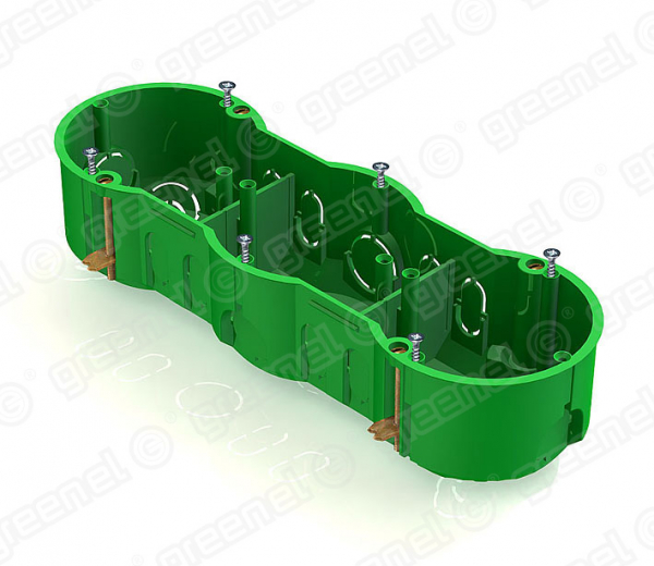 Подрозетник в ГВЛ 212х70х45 3-ой металлические лапки Greenel GE40024