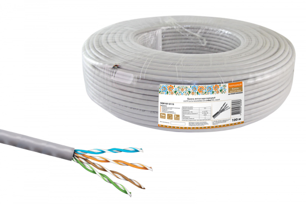 U/UTP Cat 5e 4х2х24AWG CCA (омедненка) (100м) PVC, серый Кабель витая пара народный TDM (кратно 1)