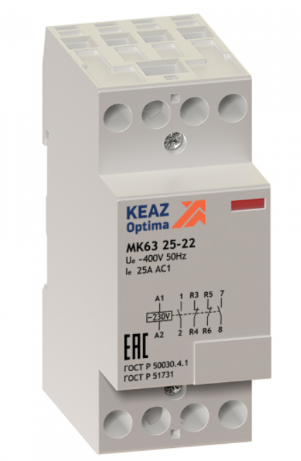 КЭАЗ  Контактор модульный OptiDin МК63-2522-24AC/DC