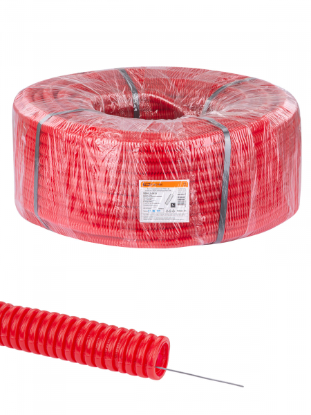 Труба гофрированная ПНД d 20 с зондом (100 м) легкая красная ТDM (кратно 100)