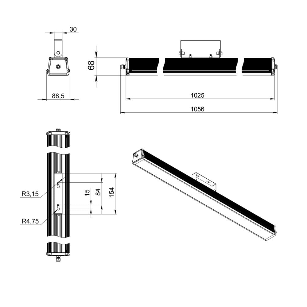 Т-Линия v2.0 40 1000мм Эко 36~48В AC/DC CRI70 4000К Микропризма