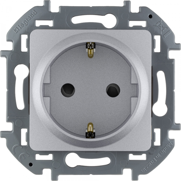 Legrand INSPIRIA Алюминий Розетка 1-местная с заземляющими контактами со шт. IP20 скрытая установка 673732