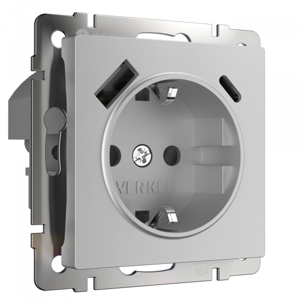 Werkel W1171706/ Розетка с заземлением, шторками и USB тип A+C (серебряный) a056274
