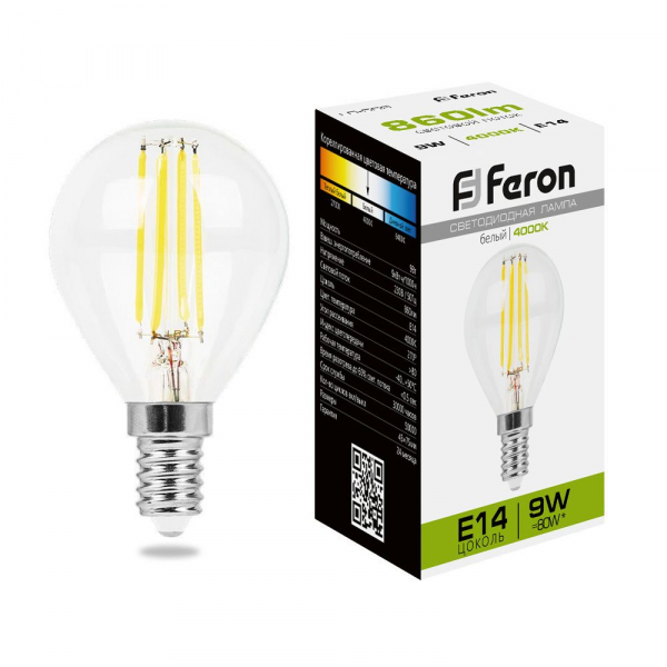 FERON LB-509 (9W) 230V E14 4000K филамент G45 прозрачная