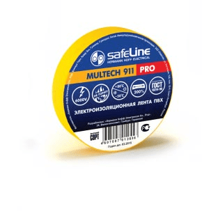 Изолента ПВХ желтая 19мм 20м Safeline