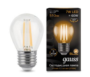 Светодиодная лампа Gauss G45  7Вт 150-265В 2700K E27 филамент.