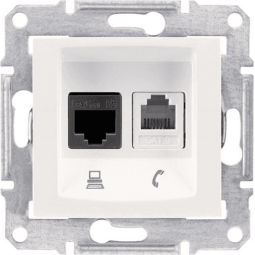 Schneider Electric Sedna  Бежевый Розетка механизм телефоная + компьютерная RJ11 + RJ45 категория 5е, неэкранированная UTP с пружинными зажимами IP20 скрытая установка SDN5100147